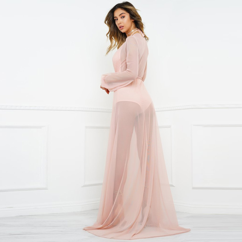 SZ60097-3 Sheer Swimwear Bikini CoverUp Beach Kaftan Long Dress Cardigan Robe